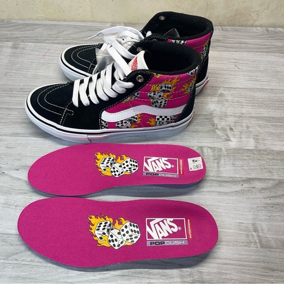 Vans SK8-Hi Fuchsia Fedora Black Suede Dice High Top Skate Sneaker Mens Size 5.5 - Picture 14 of 16